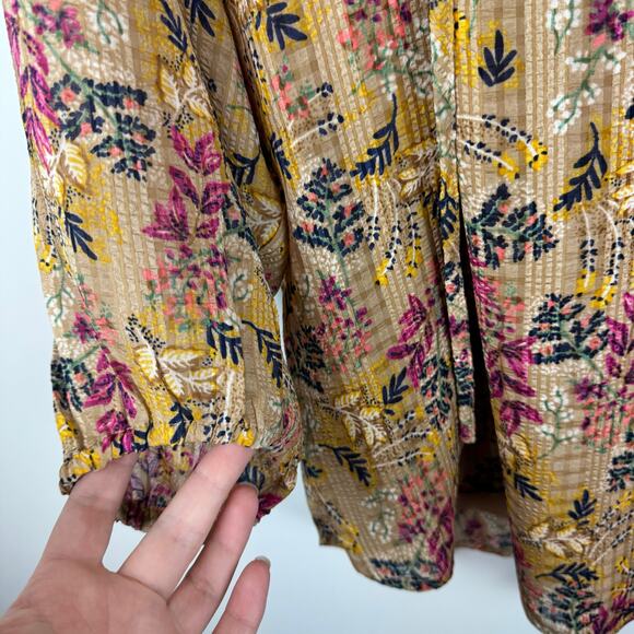 Loft Womens Floral Tie Neck Blouse in Amber Sz M Office Boho Casual Peasant Fall - Picture 7 of 16